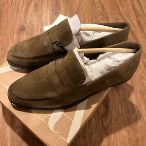 Zara Olive Suede Penny Loafers